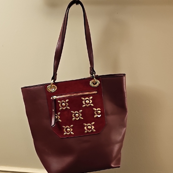 Kate Landry Handbags - Red and Gold Shoulder Bag with Leather Finish #CL